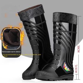 Mid-calf Rubber Fashion Rain Boots Men's Outdoor Fleece-lined (Option: Black Cotton Added-40)
