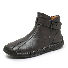 Cross-border Foreign Trade Hot Genuine Leather High-top Casual Men's Leather Boots (Option: Gray-38)