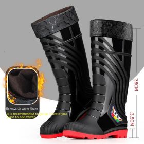 Mid-calf Rubber Fashion Rain Boots Men's Outdoor Fleece-lined (Option: Black And Red Cotton Added-36)
