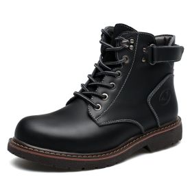 British Men Fleece-lined Martin Boots Casual Mid-top (Option: Black Leather Lining-39)