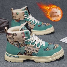 Fleece-lined Warm Martin Boots Worker Boot Men's Motorcycle Boots Student High-top Cotton Shoes (Option: Beige Green-39)