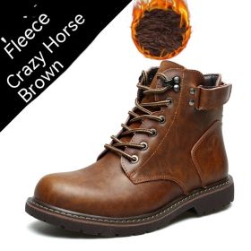 British Men Fleece-lined Martin Boots Casual Mid-top (Option: Brown Cotton Lining-39)