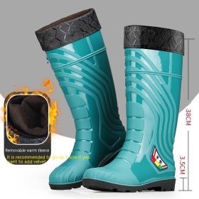Mid-calf Rubber Fashion Rain Boots Men's Outdoor Fleece-lined (Option: Green Cotton Added-36)