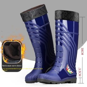 Mid-calf Rubber Fashion Rain Boots Men's Outdoor Fleece-lined (Option: Blue Cotton Added-44)