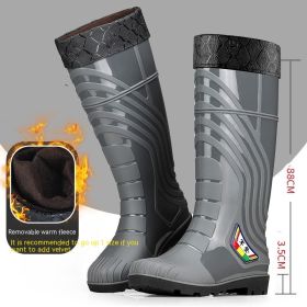 Mid-calf Rubber Fashion Rain Boots Men's Outdoor Fleece-lined (Option: Gray Cotton Added-41)