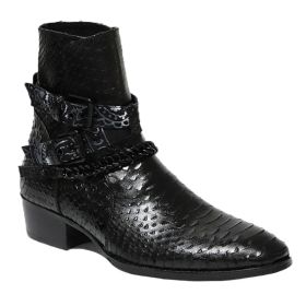 Chelsea Boots Men's Leather Serpentine Pointed Flower (Option: Black-42)